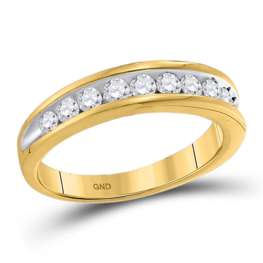 10K Yellow Gold Round Diamond 2-Tone Wedding Anniversary Band 1/2 Cttw