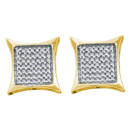 14k Yellow Gold Round Diamond Square Kite Cluster Earrings 5/8 Cttw