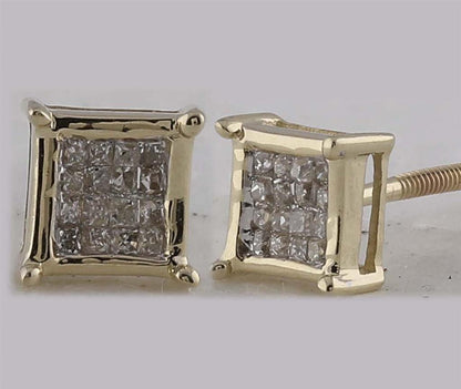 10k Yellow Gold Princess Diamond Square Earrings 1/6 Cttw