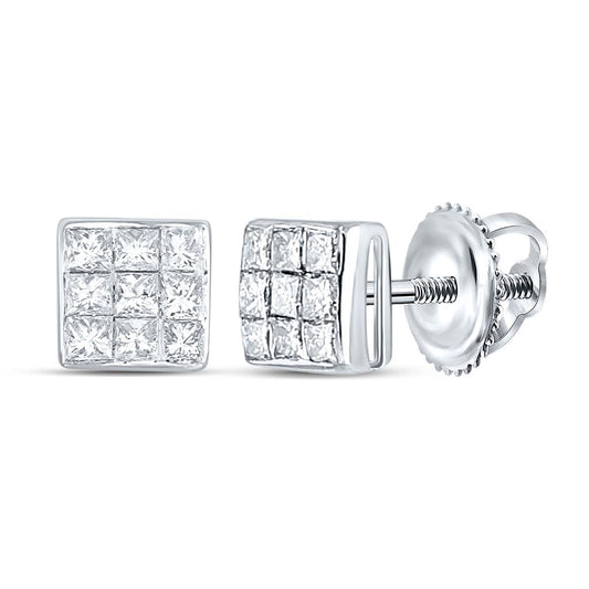 14k White Gold Princess Diamond Square Earrings 1/4 Cttw