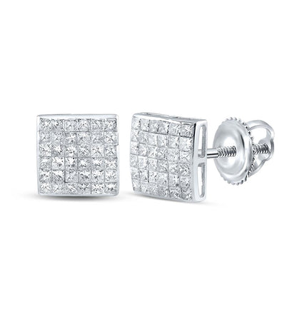 14k White Gold Princess Diamond Square Earrings 1-1/2 Cttw