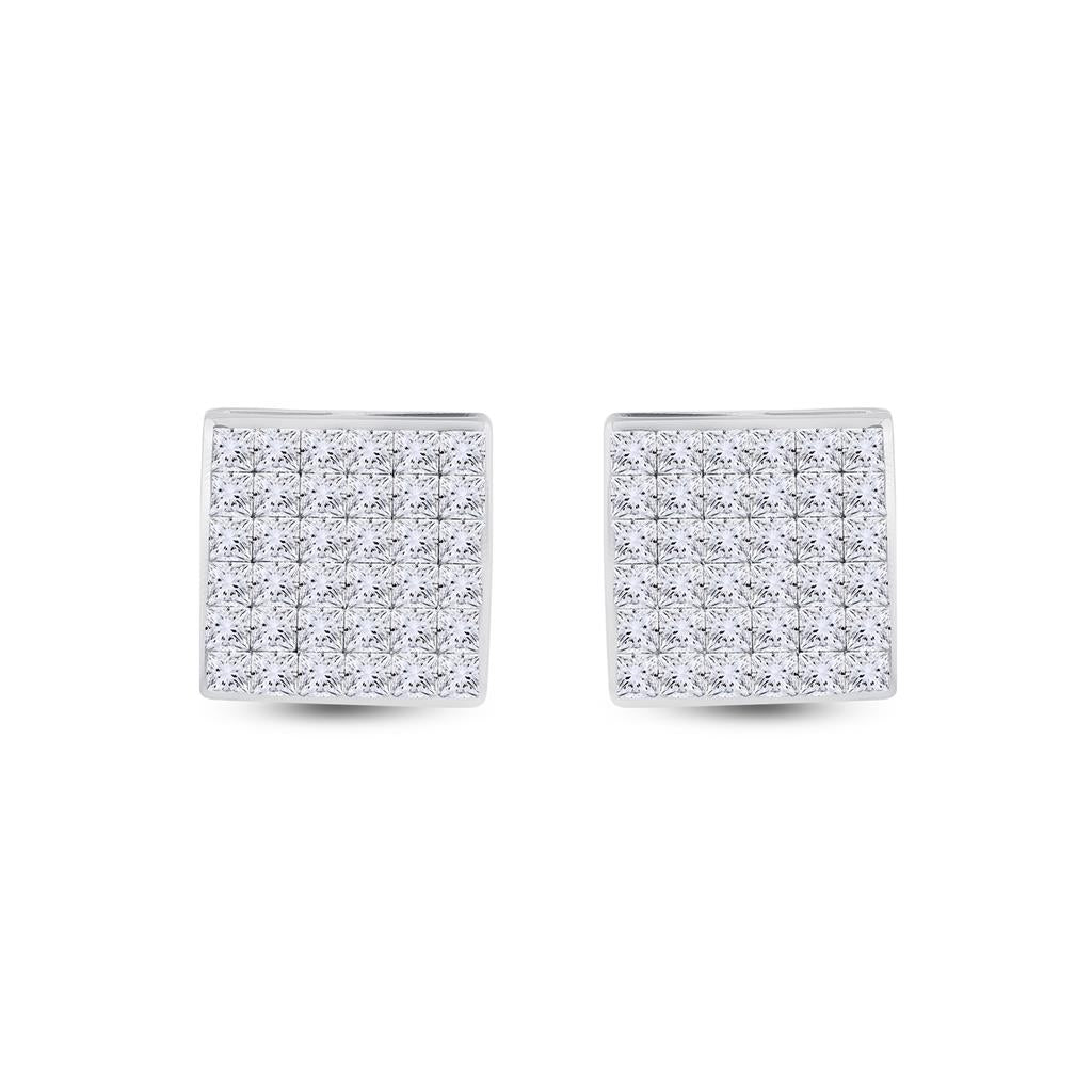 14k White Gold Princess Diamond Square Earrings 1-1/2 Cttw