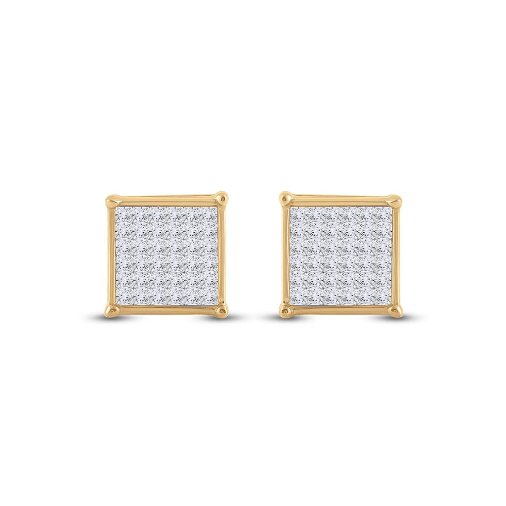 14k Yellow Gold Princess Diamond Square Earrings 1/2 Cttw