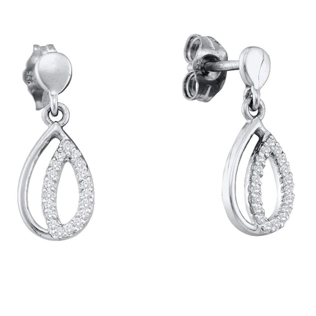 14k White Gold Round Diamond Dangle Earrings 1/10 Cttw