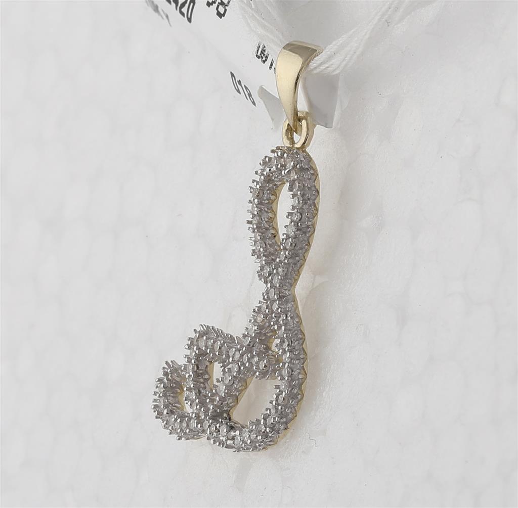 10k Yellow Gold Round Diamond Initial S Letter Pendant 1/5 Cttw
