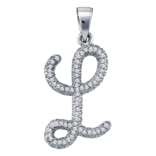 14k White Gold Round Diamond Initial L Letter Pendant 1/6 Cttw