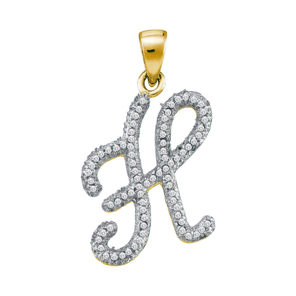 10k Yellow Gold Round Diamond Initial H Letter Pendant 1/5 Cttw