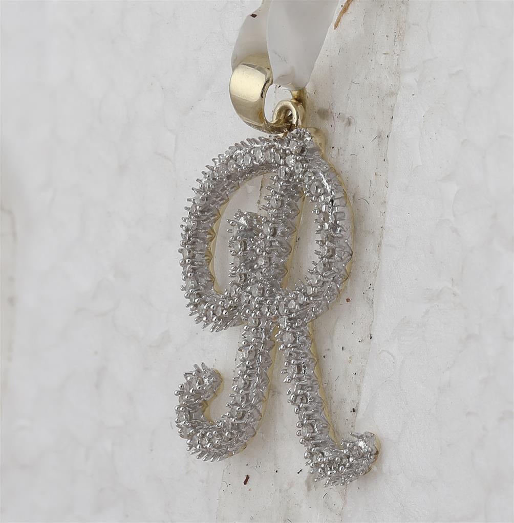 10k Yellow Gold Round Diamond Initial R Letter Pendant 1/5 Cttw