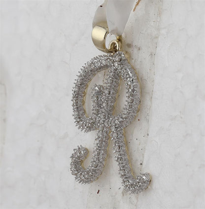 10k Yellow Gold Round Diamond Initial R Letter Pendant 1/5 Cttw