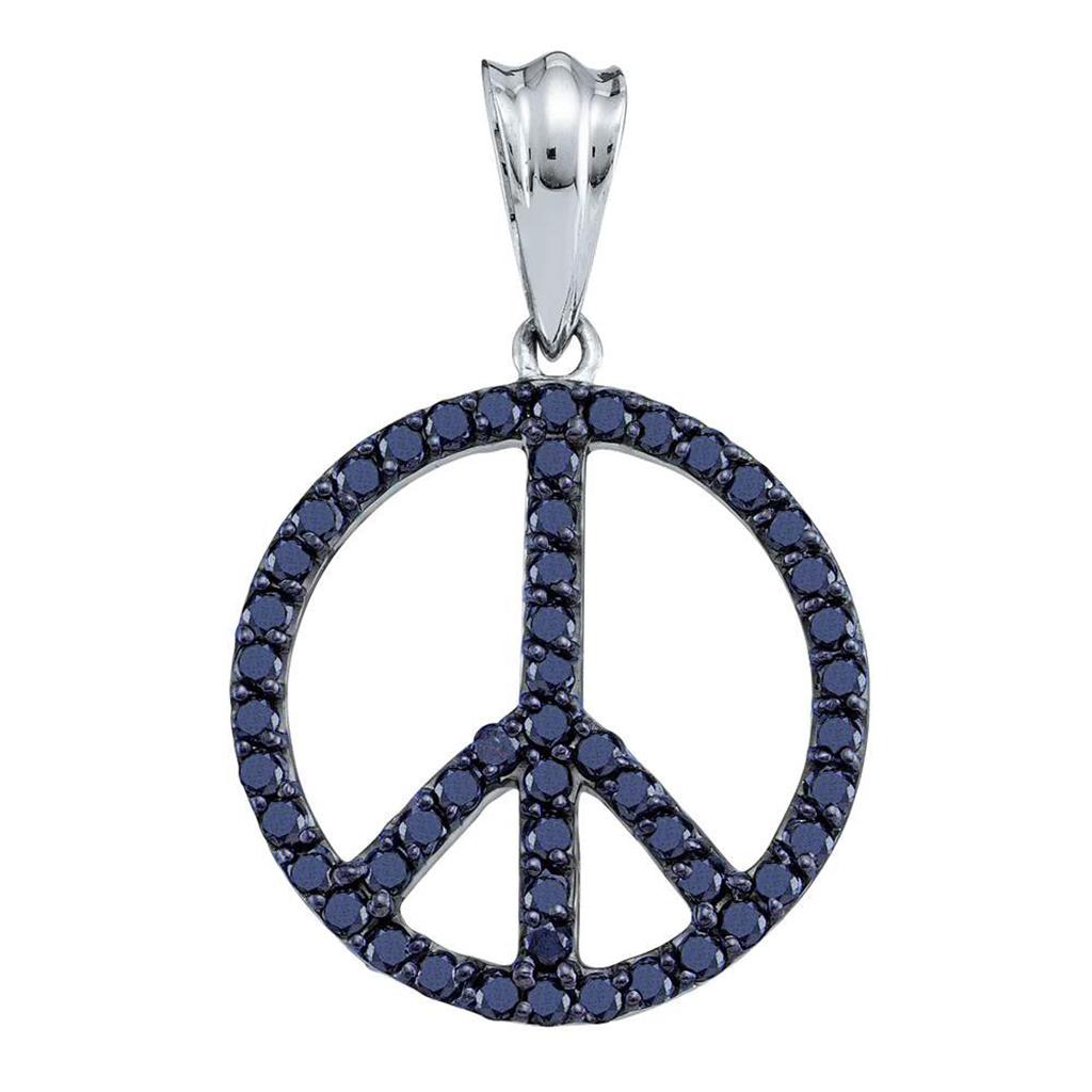 14k White Gold Black Diamond Peace Sign Circle Pendant 3/4 Cttw