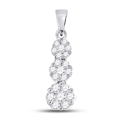 14kt White Gold Round Diamond Triple Flower Cluster Pendant 3/4 Cttw