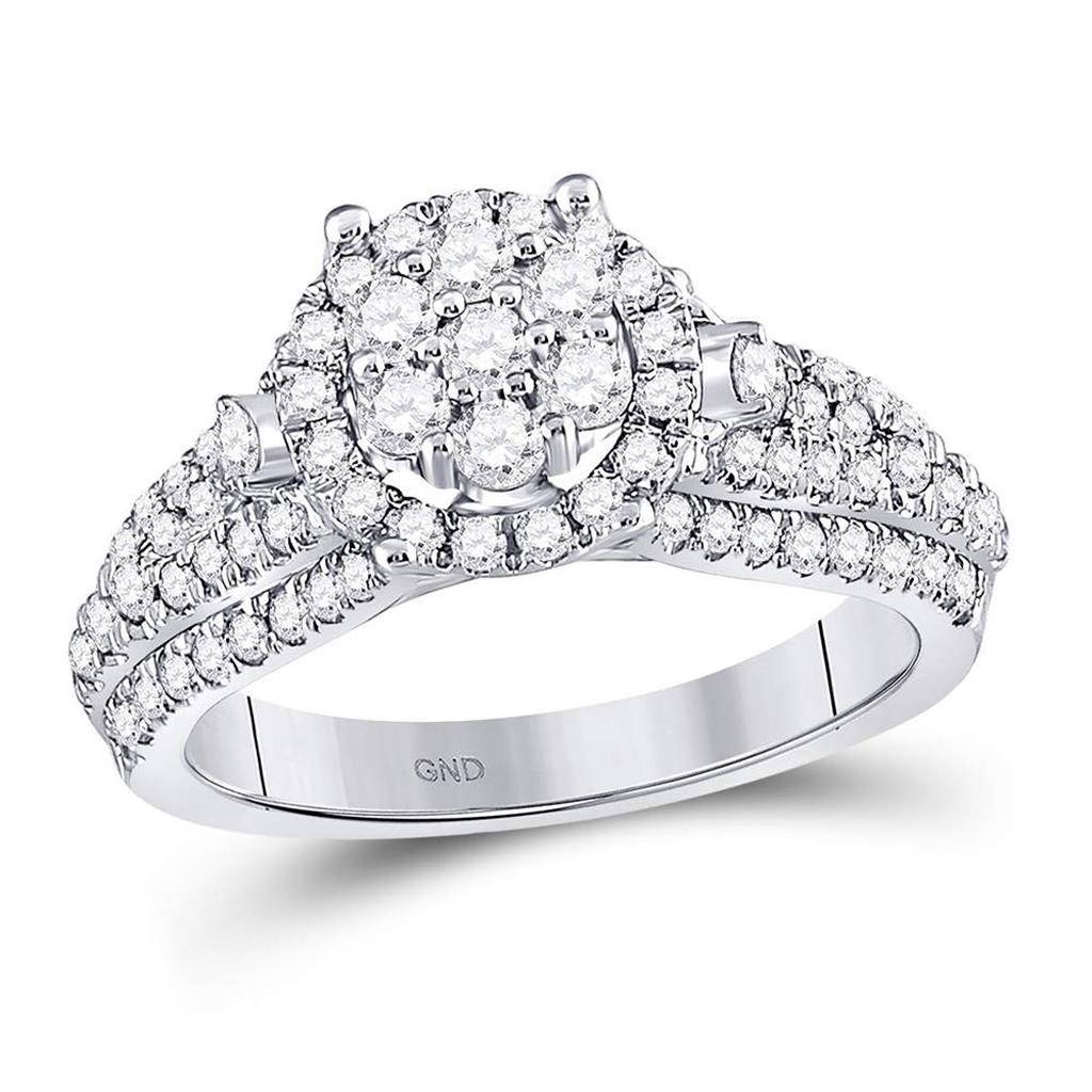 14k White Gold Round Diamond Flower Cluster Ring 1-1/4 Cttw
