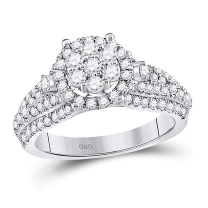 14k White Gold Round Diamond Flower Cluster Ring 1-1/4 Cttw