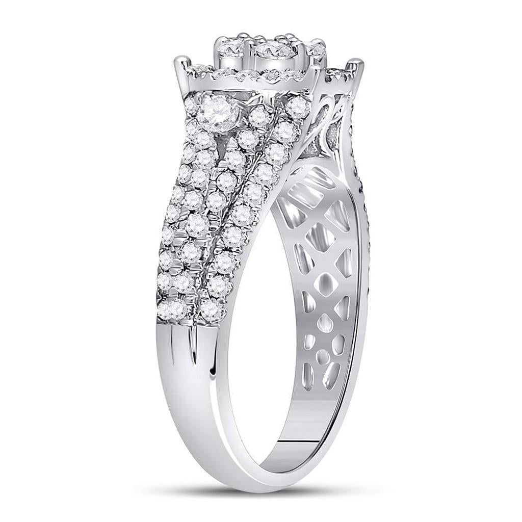 14k White Gold Round Diamond Flower Cluster Ring 1-1/4 Cttw