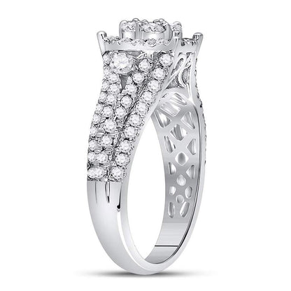 14k White Gold Round Diamond Flower Cluster Ring 1-1/4 Cttw