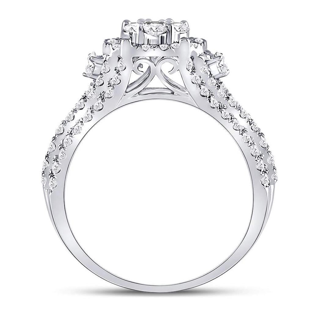 14k White Gold Round Diamond Flower Cluster Ring 1-1/4 Cttw