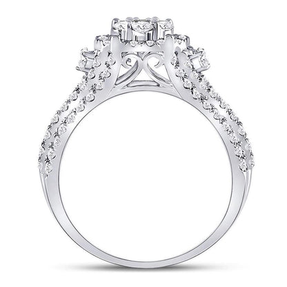 14k White Gold Round Diamond Flower Cluster Ring 1-1/4 Cttw