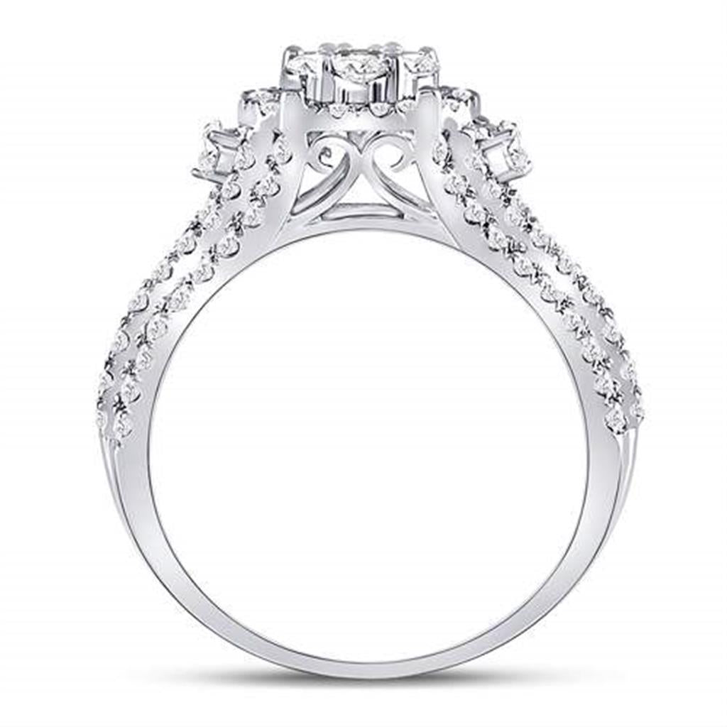 14k White Gold Round Diamond Flower Cluster Ring 1-1/4 Cttw