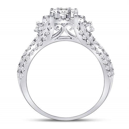 14k White Gold Round Diamond Flower Cluster Ring 1-1/4 Cttw