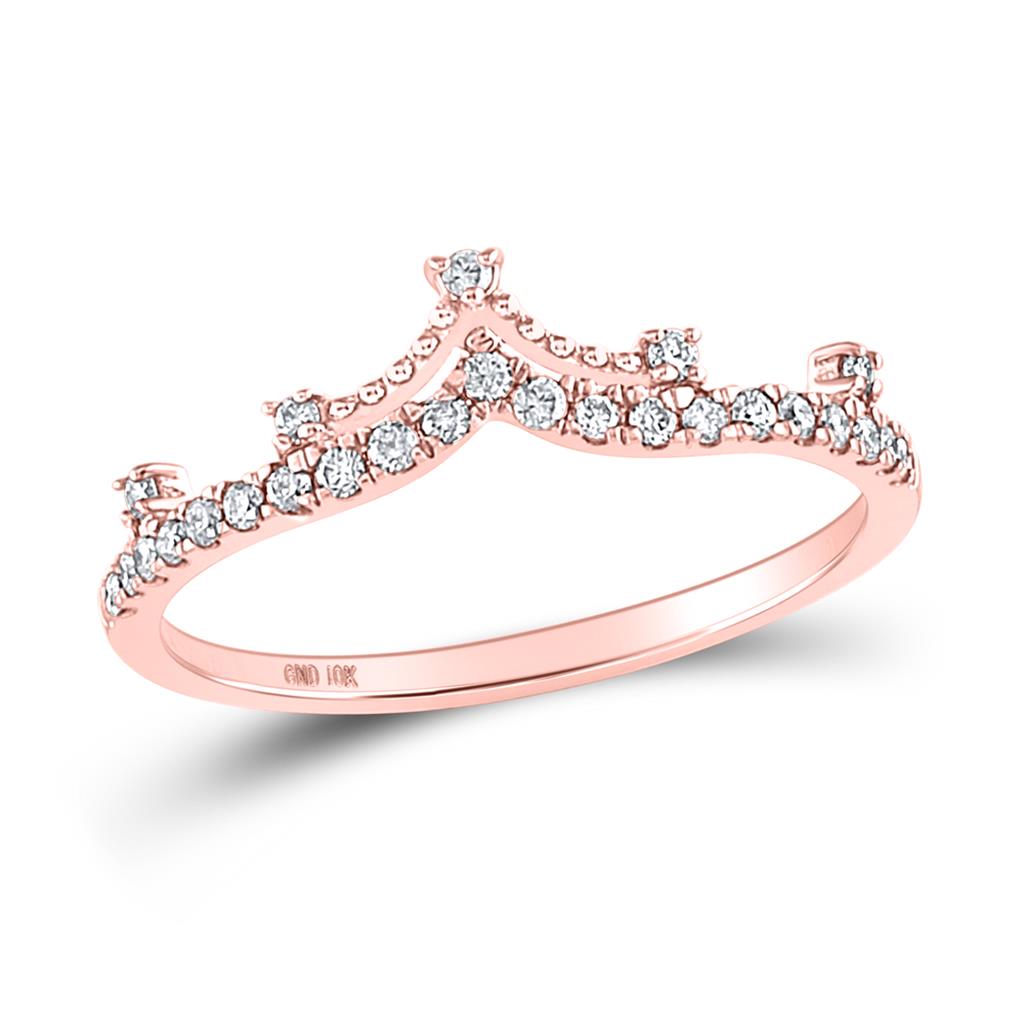 10kt Rose Gold Round Diamond Crown Tiara Fashion Band Ring 1/5 Cttw