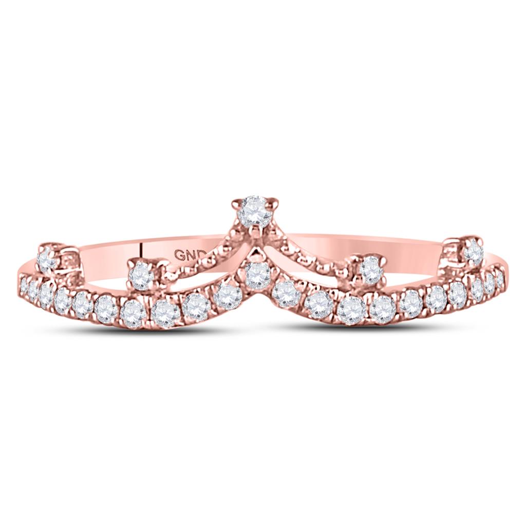 10kt Rose Gold Round Diamond Crown Tiara Fashion Band Ring 1/5 Cttw