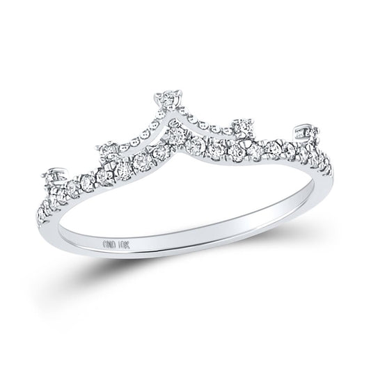 14kt White Gold Round Diamond Crown Tiara Fashion Band Ring 1/5 Cttw