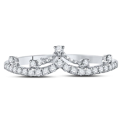 14kt White Gold Round Diamond Crown Tiara Fashion Band Ring 1/5 Cttw