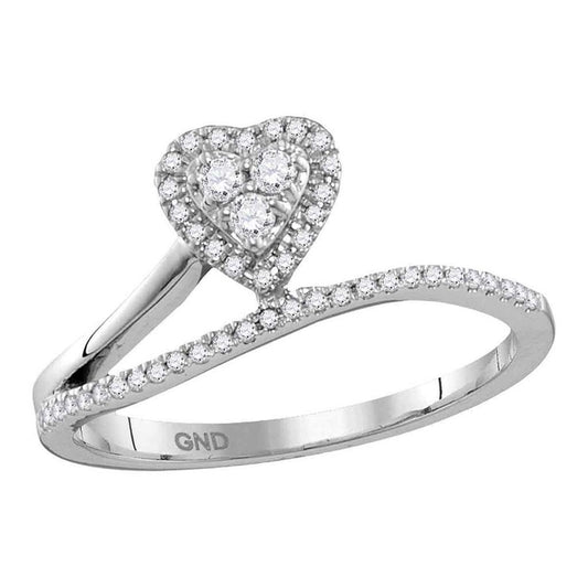 14k White Gold Round Diamond Slender Heart Band Ring 1/5 Cttw