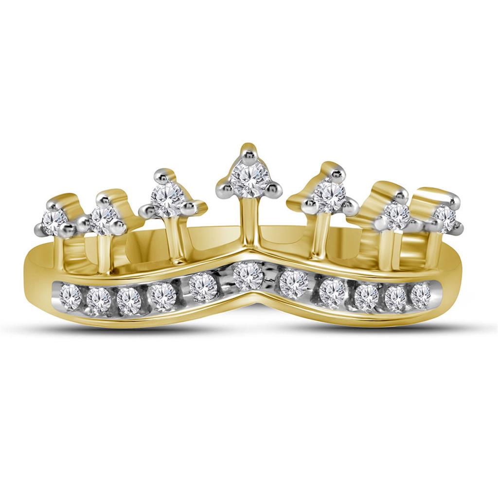 10k Yellow Gold Round Diamond Crown Tiara Band Ring 1/5 Cttw