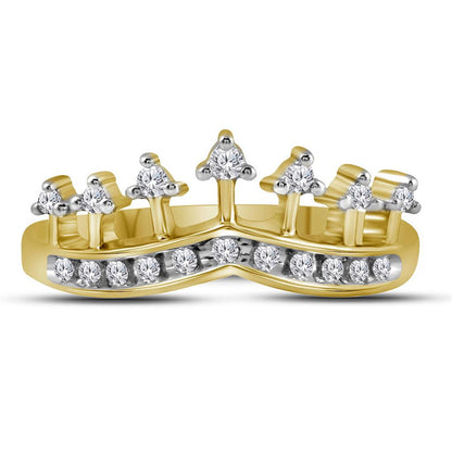 10k Yellow Gold Round Diamond Crown Tiara Band Ring 1/5 Cttw