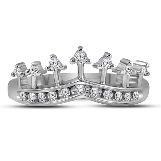 14k White Gold Round Diamond Crown Tiara Band Ring 1/5 Cttw