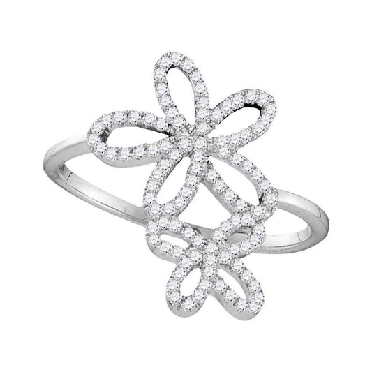 14k White Gold Round Diamond Flower Star Cluster Ring 1/5 Cttw