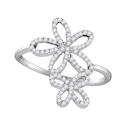 10k Yellow Gold Round Diamond Flower Star Cluster Ring 1/5 Cttw