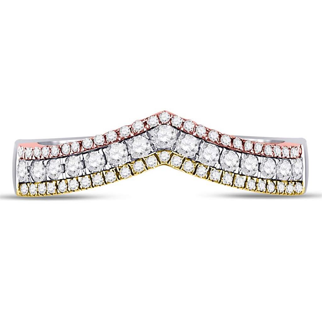 10k Tri-Tone Gold Round Diamond Chevron Band Ring 1/2 Cttw