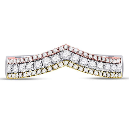 10k Tri-Tone Gold Round Diamond Chevron Band Ring 1/2 Cttw