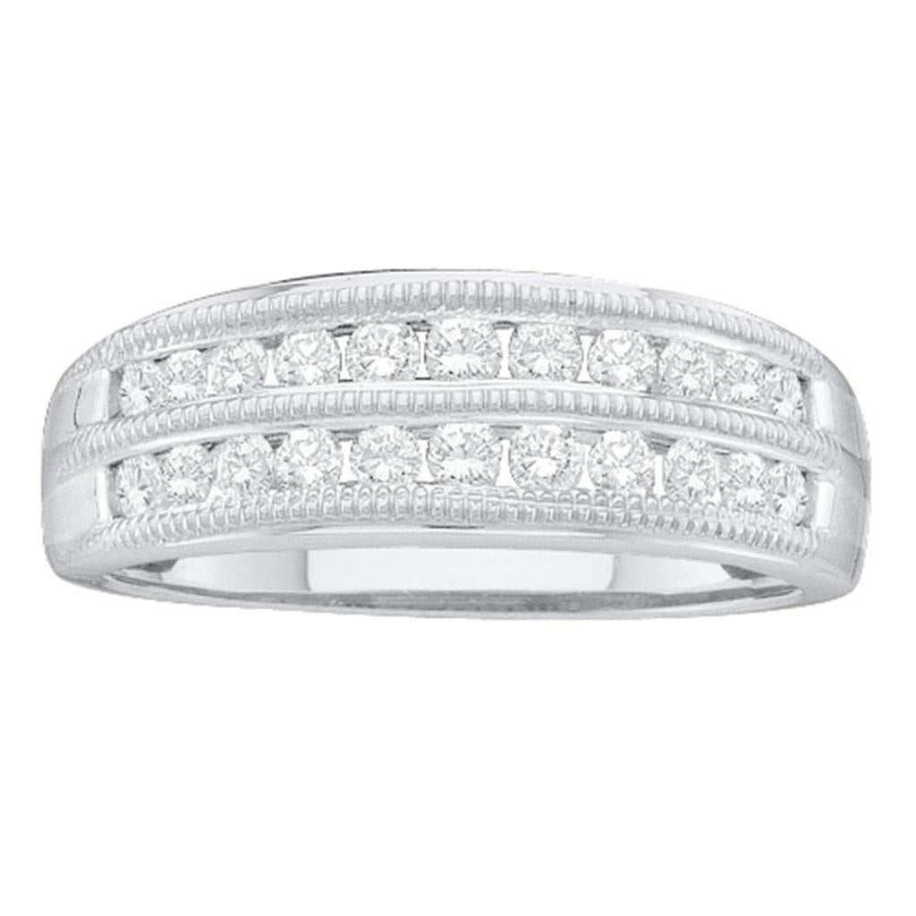 14k White Gold Round Diamond Double Row Fashion Ring 1/2 Cttw