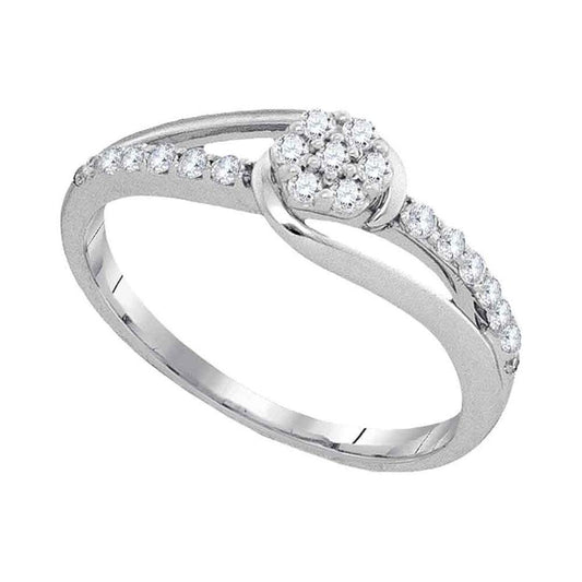 14k White Gold Round Diamond Flower Cluster Slender Ring 1/4 Cttw