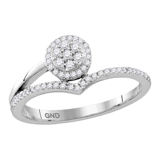 14k White Gold Round Diamond Cluster Chevron Fashion Ring 1/4 Cttw