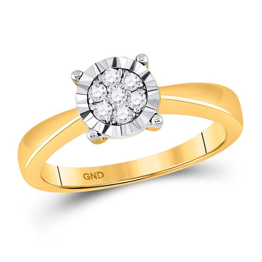 10k Yellow Gold Round Diamond Flower Cluster Ring 1/6 Cttw