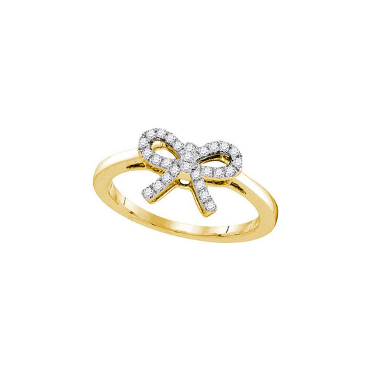 10k Yellow Gold Round Diamond Ribbon Bow Knot Ring 1/6 Cttw