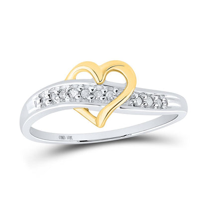 14k White Gold Round Diamond-accent Two-tone Heart Band Ring 1/20 Cttw