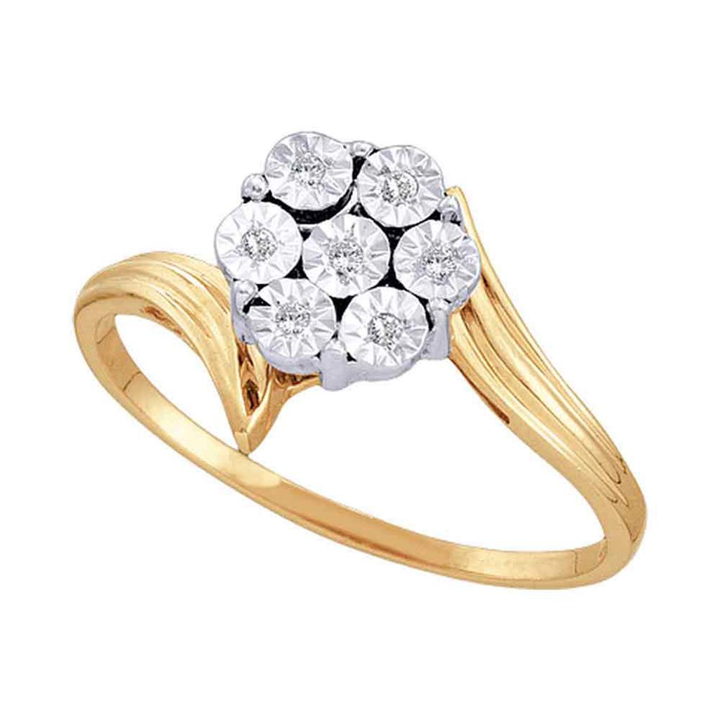 10k Yellow Gold Round Diamond Miracle Flower Cluster Ring 1/20 Cttw