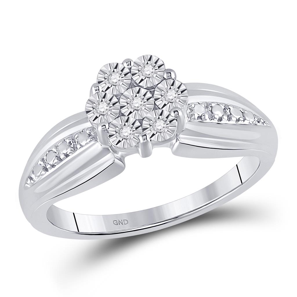 14k White Gold Round Diamond Flower Cluster Ring 1/20 Cttw