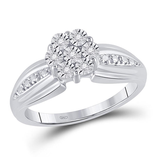 14k White Gold Round Diamond Flower Cluster Ring 1/20 Cttw