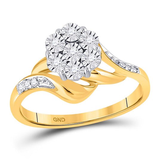 10k Yellow Gold Round Diamond Flower Cluster Ring 1/20 Cttw