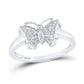 14k White Gold Round Diamond Butterfly Bug Ring 1/20 Cttw