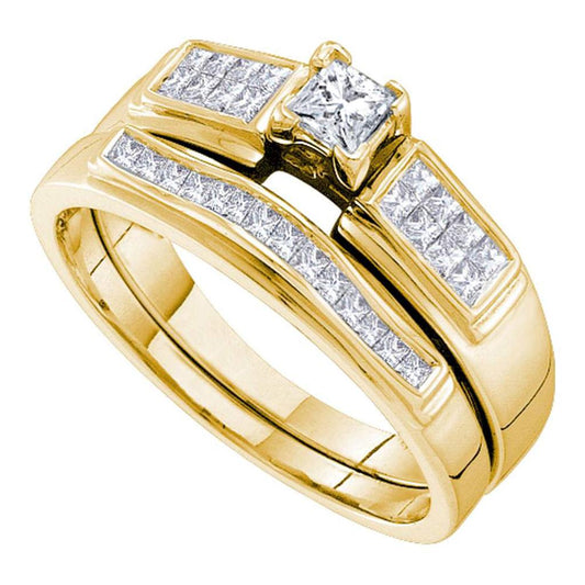 14k Yellow Gold Princess Solitaire Diamond Wedding Bridal Ring Set 1/2 Cttw