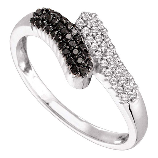 14k White Gold Round Black Diamond Bypass Band Ring 1/4 Cttw