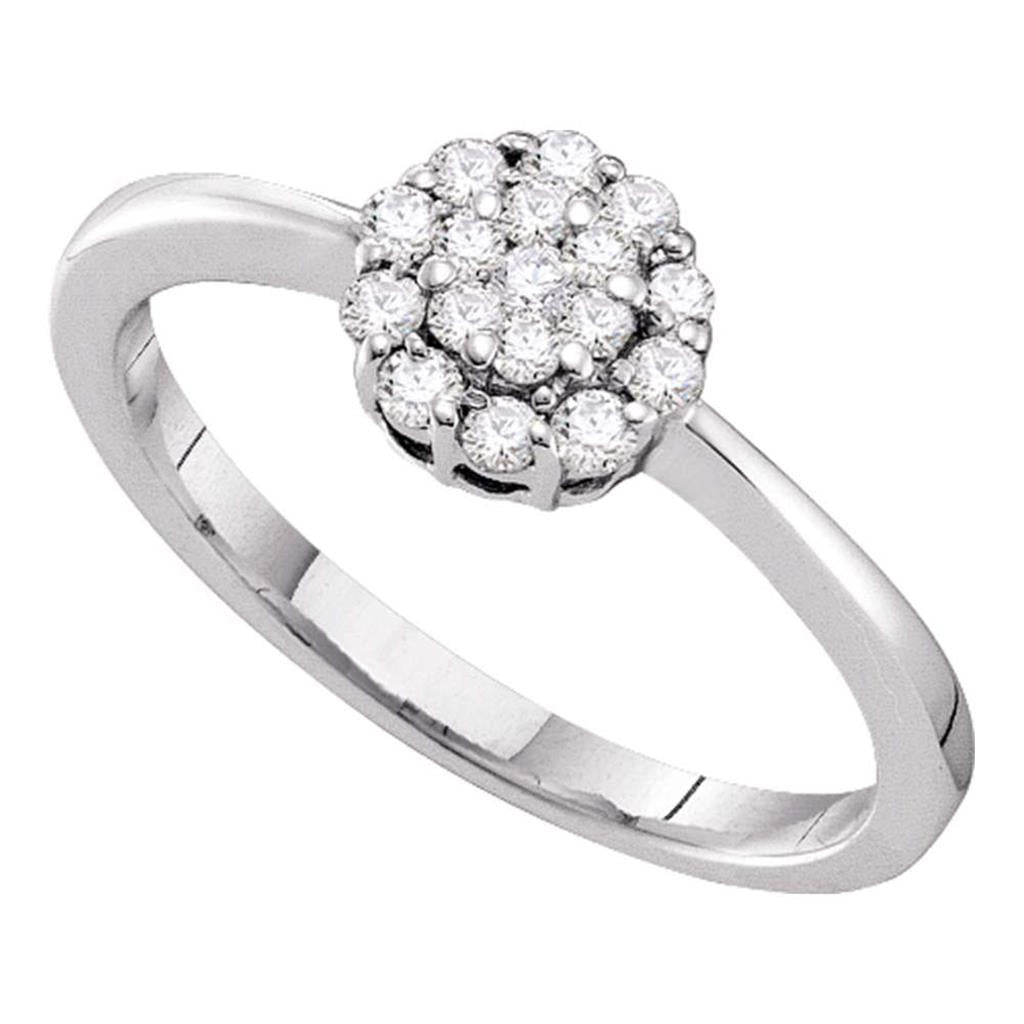 14k White Gold Round Diamond Circle Frame Flower Cluster Ring 1/4 Cttw
