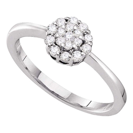 14k White Gold Round Diamond Circle Frame Flower Cluster Ring 1/4 Cttw